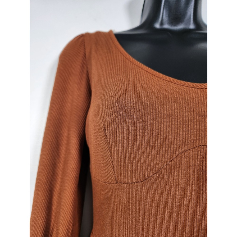 FIRESTAR Mini Dress Women L Brown Ribbed Knit Back Cutout Long Sleeve Party Club - Picture 10 of 12